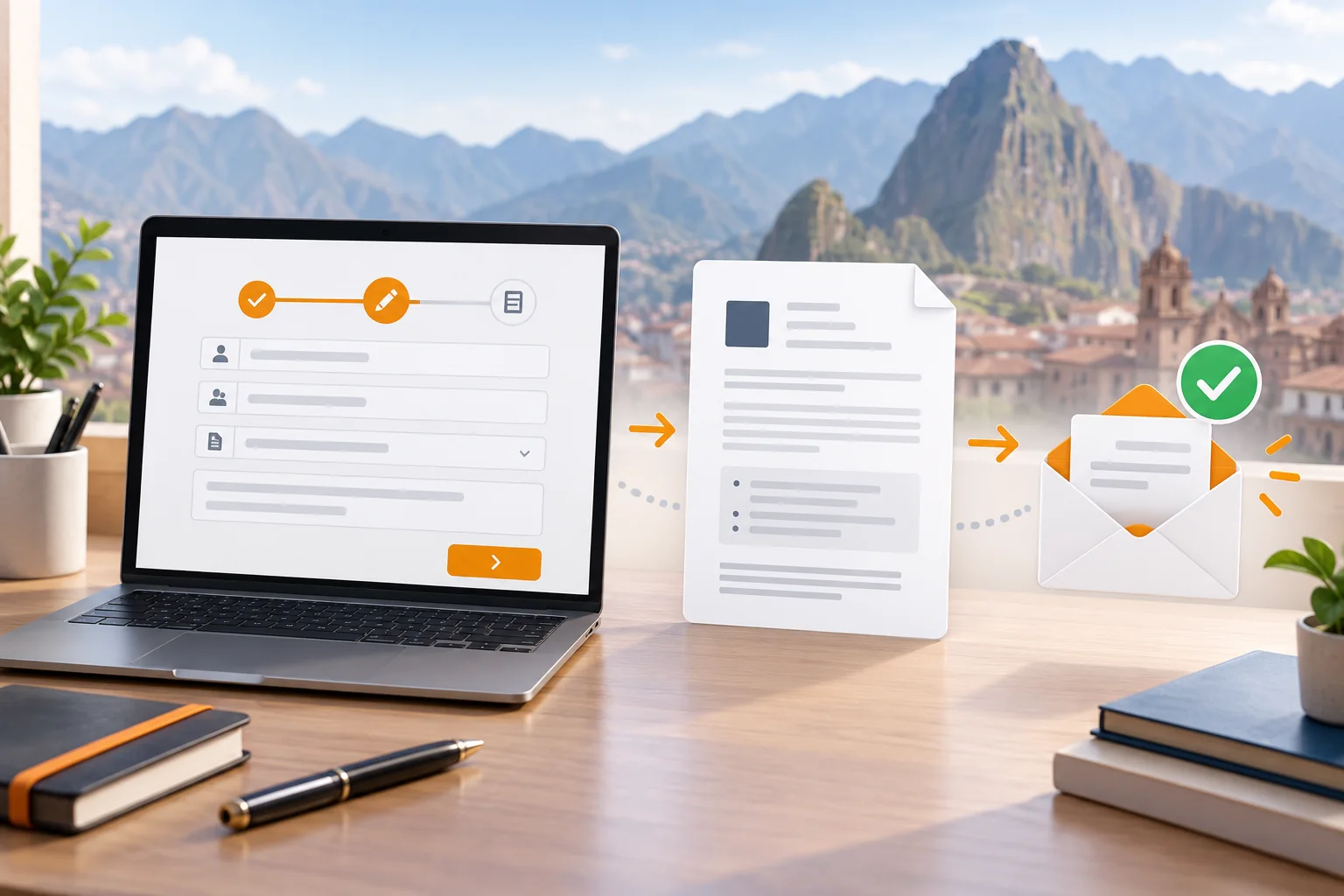 Representación del asistente virtual: completar datos, revisar el resumen y enviarlo al centro